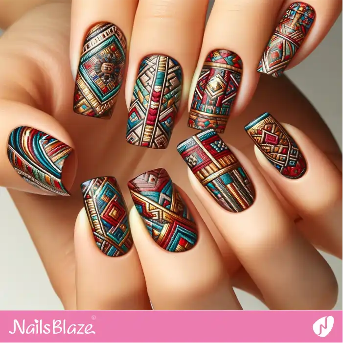 Aztec Fabric Inspired Nail Art | Tribal Nails - NB2346